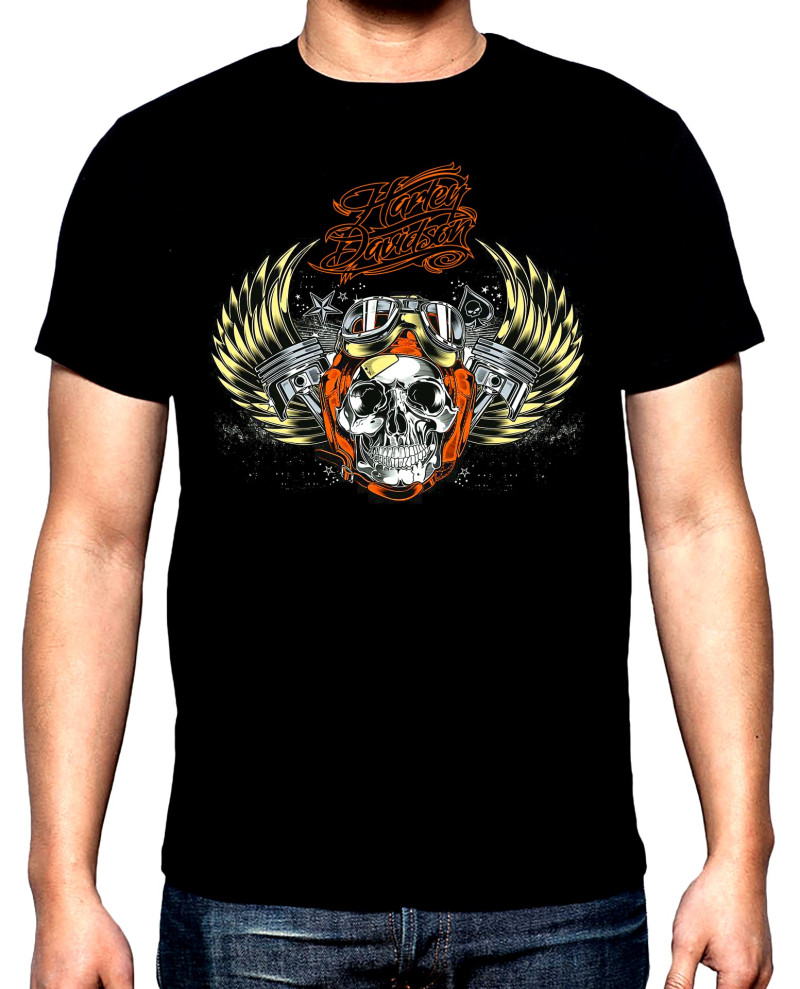 T-SHIRTS Harley Davidson, skull and wings, men's t-shirt, 100% cotton, S to 5XL