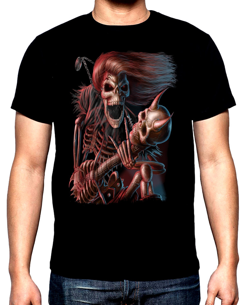 T-SHIRTS Skelleton, heavy metal, guitar, men's  t-shirt, 100% cotton, S to 5XL